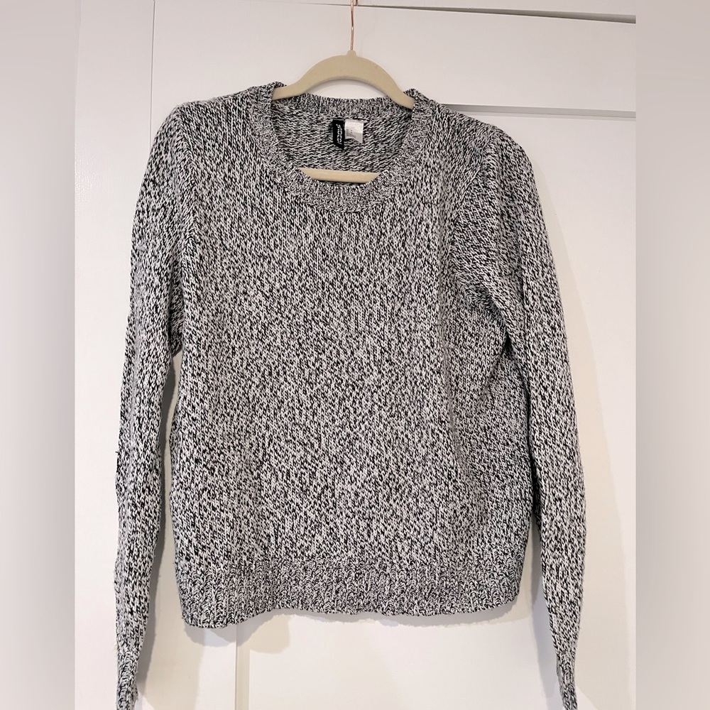 Black and white crew neck sweater